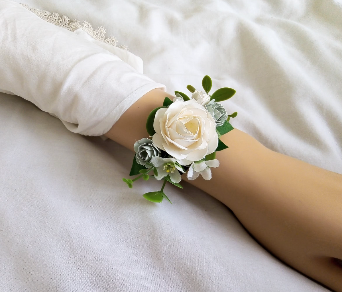 White Rose Rhinestone Corsage Bracelet in Downey, CA | Chita's Floral  Designs