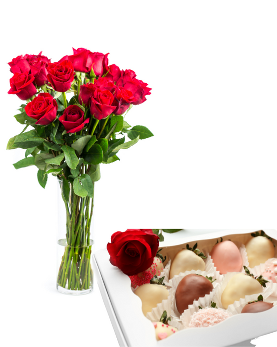 Roses & Chocolate Covered Strawberries